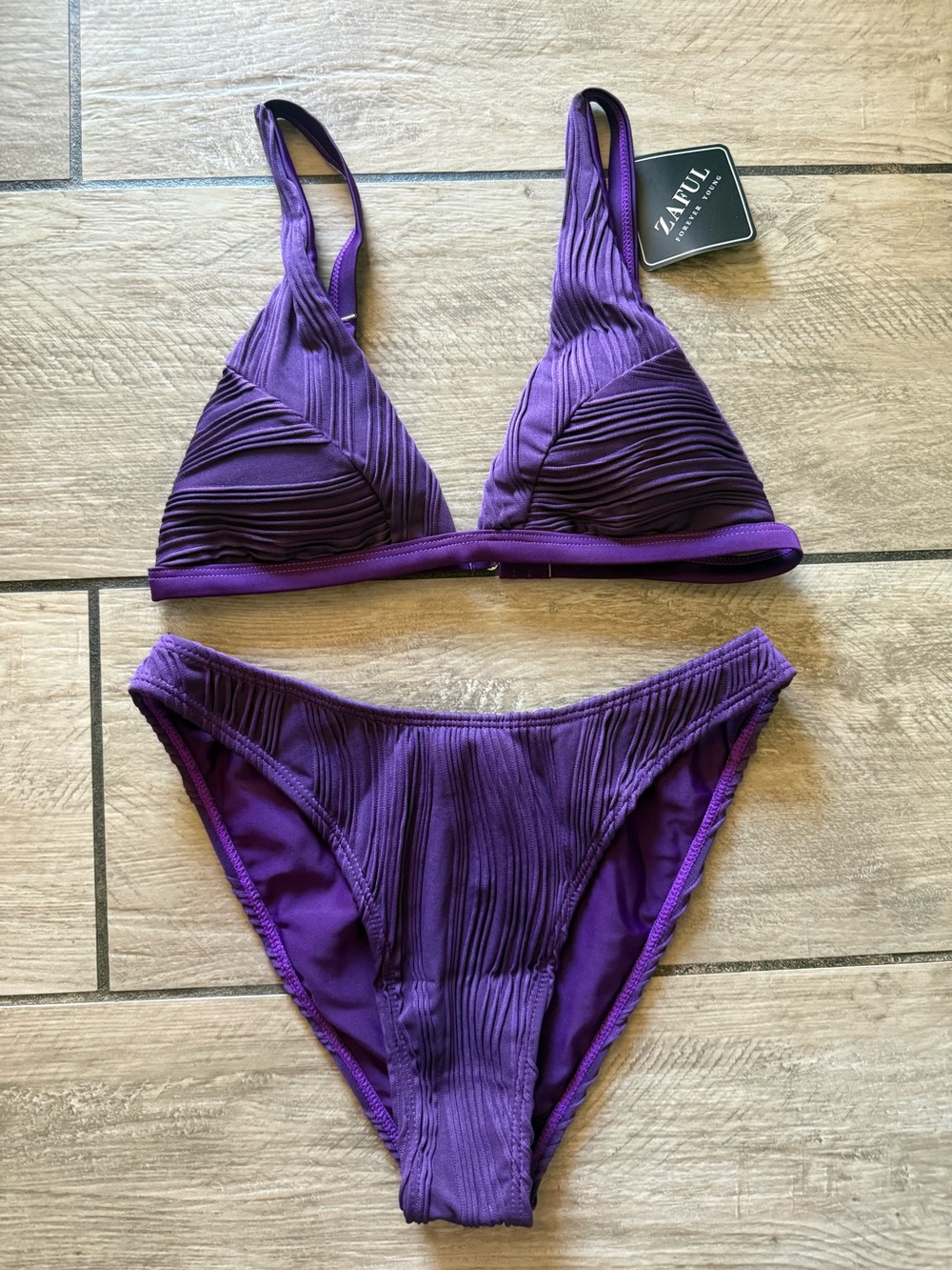 Zaful Purple Ribbed Triangle Bikini